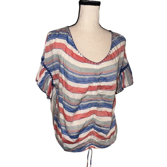 For The Republic Ruched Drawstring Crop Top Womens M Medium Multicolor Striped - Picture 2 of 5